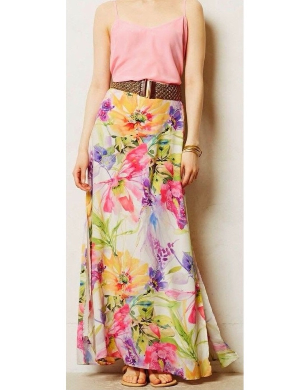 Yumi Kim Silk Floral Watercolor Maxi Skirt